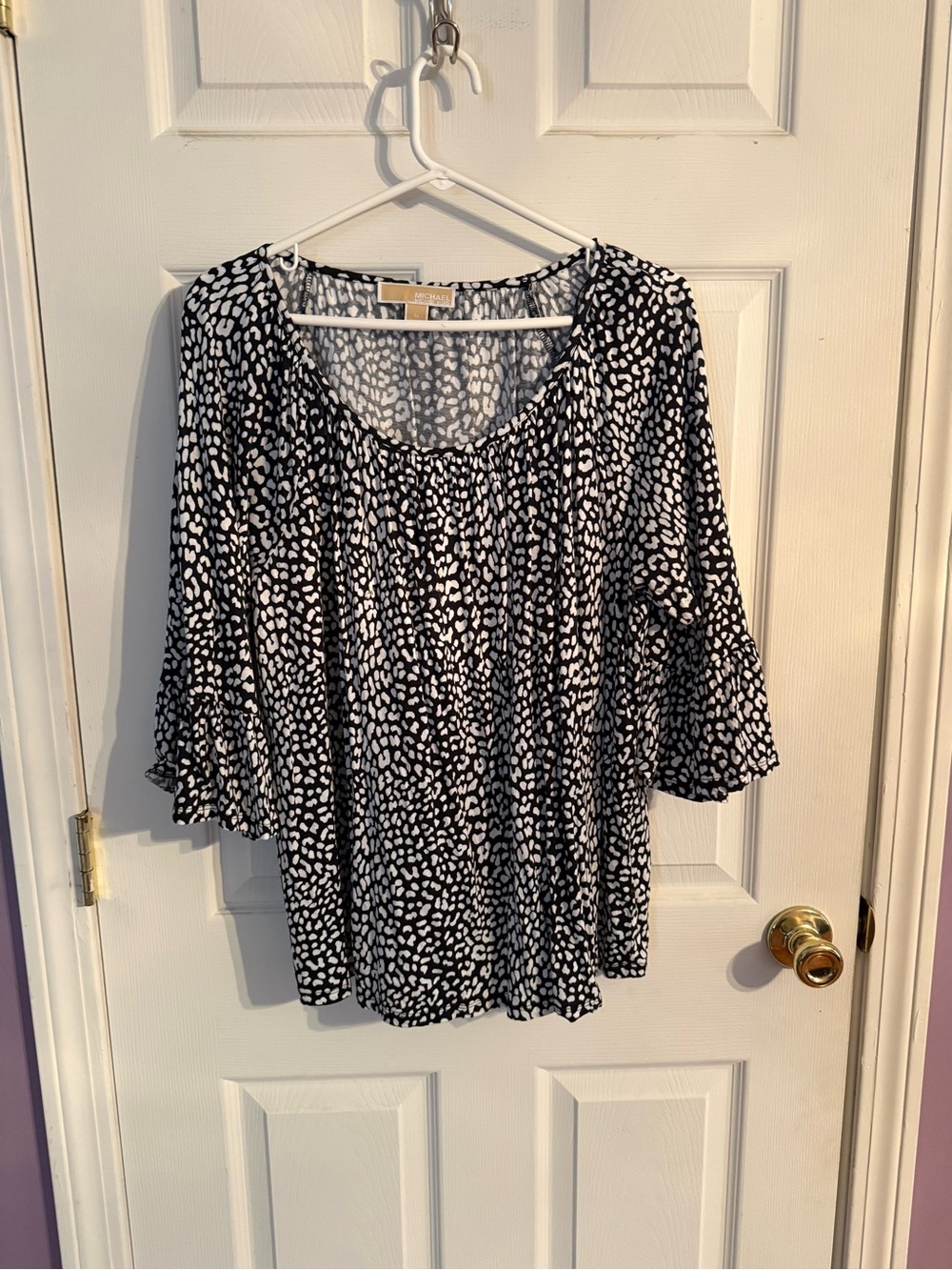 Michael Kors Black and White Printed Scoop Neck Blouse